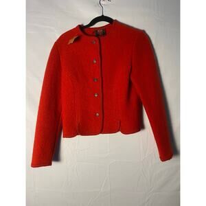 Vintage 80s Walkloden Austrian Red Wool Cardigan Blazer Jacket Womens Medium